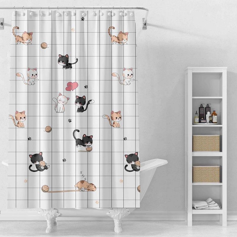 TIKABC Shower Curtain Liner, 4G PEVA Shower Liner, Plastic Waterproof Shower Curtains, with Grommet Holes and 3 Magnetic Weights(Little Cat) - Image 1